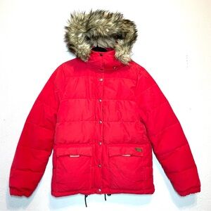 Ralph Lauren Denim Supply Red Down Puffer Jacket Faux Fur Detachable Hood Large